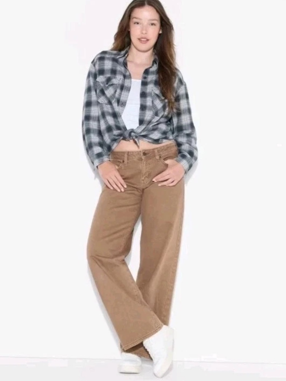 Wild Fable Grey & Black Boyfriend Style Flannel Button Down Shirt